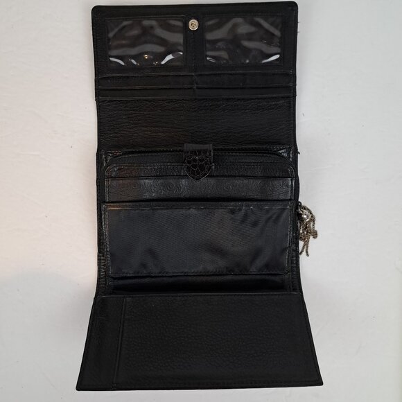 Brighton Croc Embossed Black  Leather Crossbody Clutch Wallet - Picture 7 of 12